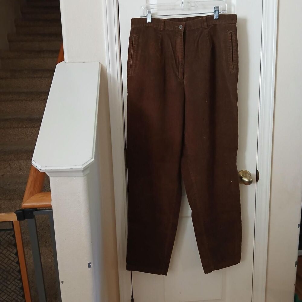 Vintage 90s L.L. Bean Brown Corduroy High Rise Baggy Barrel Leg Pants 16 Tall